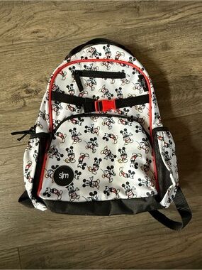 Kids White Mickey Pattern Backpack with Red Trim